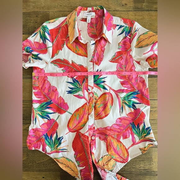 NINE WEST Farm Rio vibes Tropical Tie-Front Button Down Shirt - Picture 12 of 14